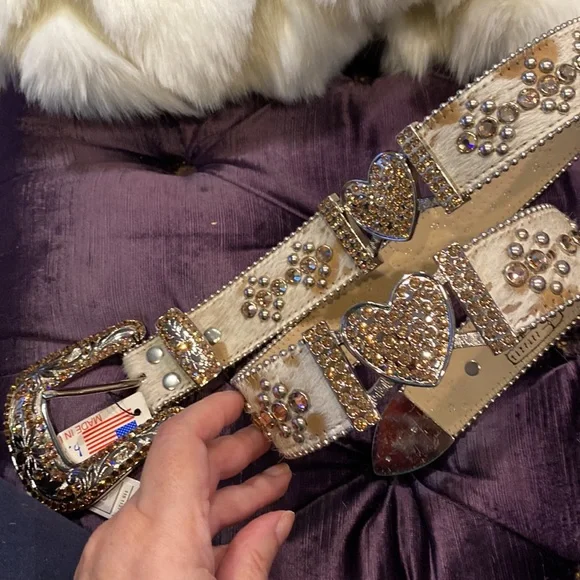 BB SIMON bling belt 1.5” wide Swarovski crystal embellished leather buckle belt